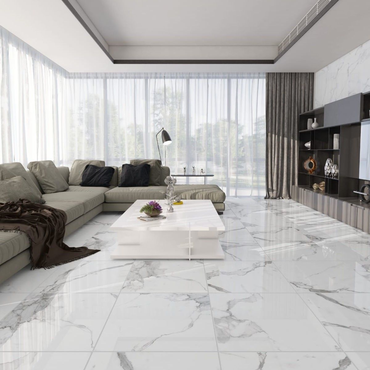 Luxury living room tile installation